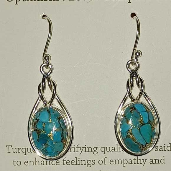 SHIVAM STERLING SILVER TURQUOISE TEARDROP EARRINGSAPPROXIMATELY 1  1/2  INCH - Picture 1 of 5
